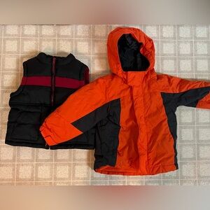 Gymboree Vest and Childrens Place Orange Puffer Jacket Set 3T